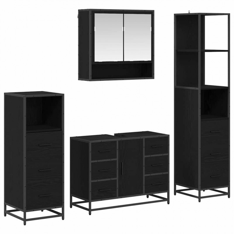 Zestaw mebli łazienkowych z szufladą z półką 4 pcs Czarny Dąb