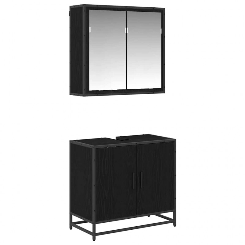 Zestaw mebli łazienkowych z półką z drzwiami 2 pcs Czarny Dąb