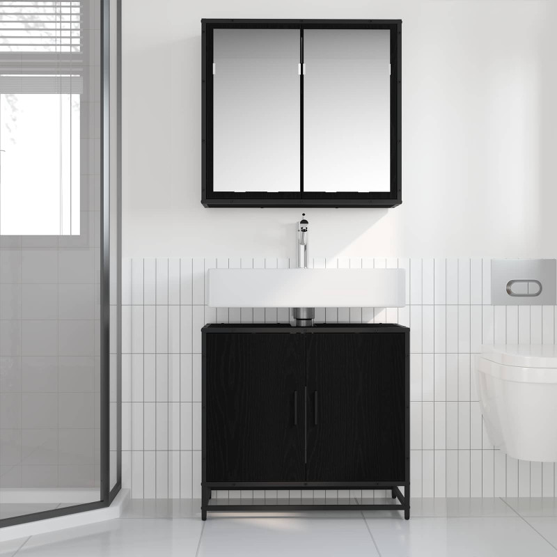 Zestaw mebli łazienkowych z półką z drzwiami 2 pcs Czarny Dąb