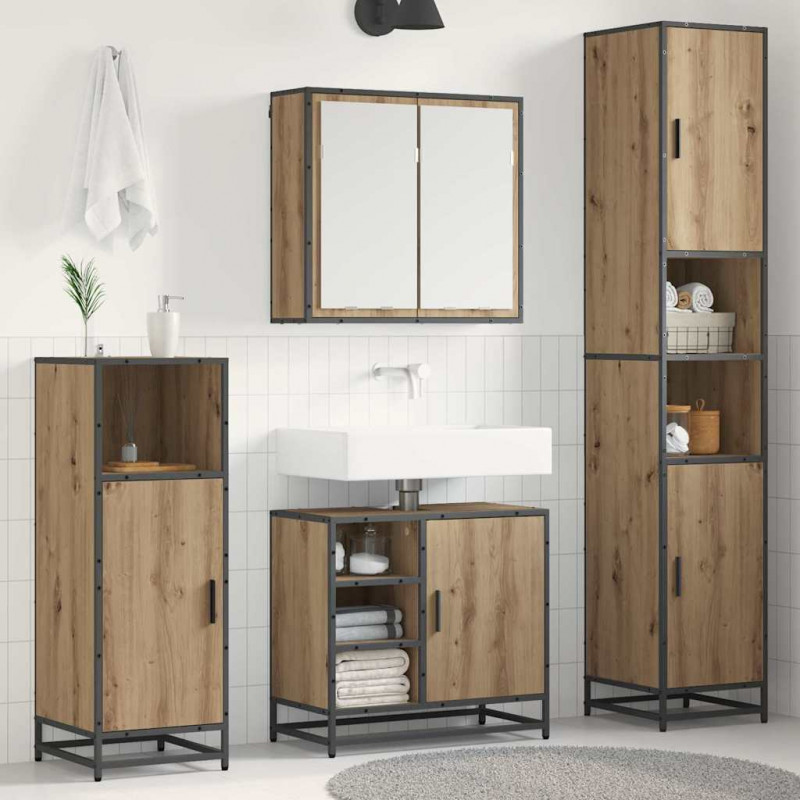 Zestaw mebli łazienkowych z półką 4 pcs Dąb rzemieślniczy