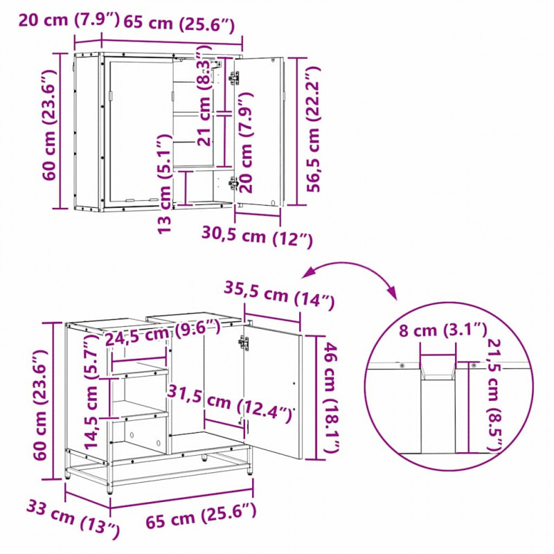 Zestaw mebli łazienkowych z półką 4 pcs Dąb rzemieślniczy