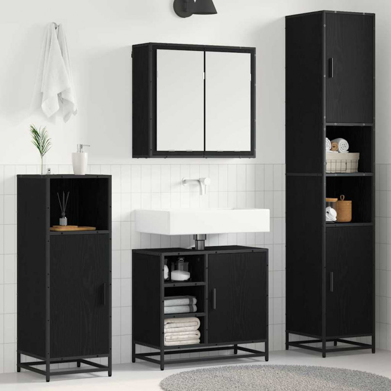 Zestaw mebli łazienkowych z półką z drzwiami 4 pcs Czarny Dąb