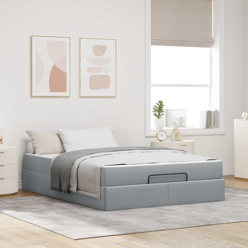 Rama łóżka z materacem z materacem 2 pcs Jasnoszary tkanina