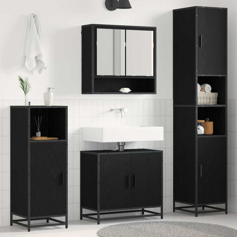 Zestaw mebli łazienkowych z półką z drzwiami 4 pcs Czarny Dąb