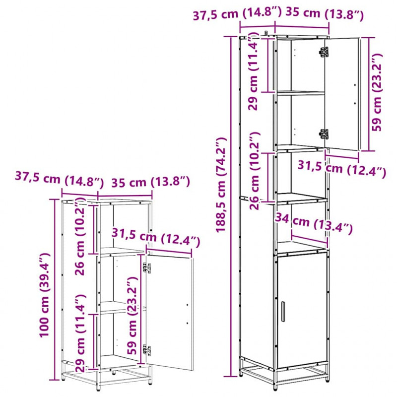 Zestaw mebli łazienkowych z półką z drzwiami 4 pcs Czarny Dąb