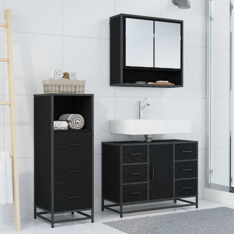 Zestaw mebli łazienkowych z szufladą z półką 3 pcs Czarny Dąb