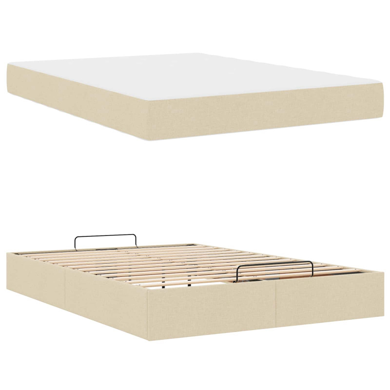 Rama łóżka z materacem z materacem 2 pcs Kremowy tkanina