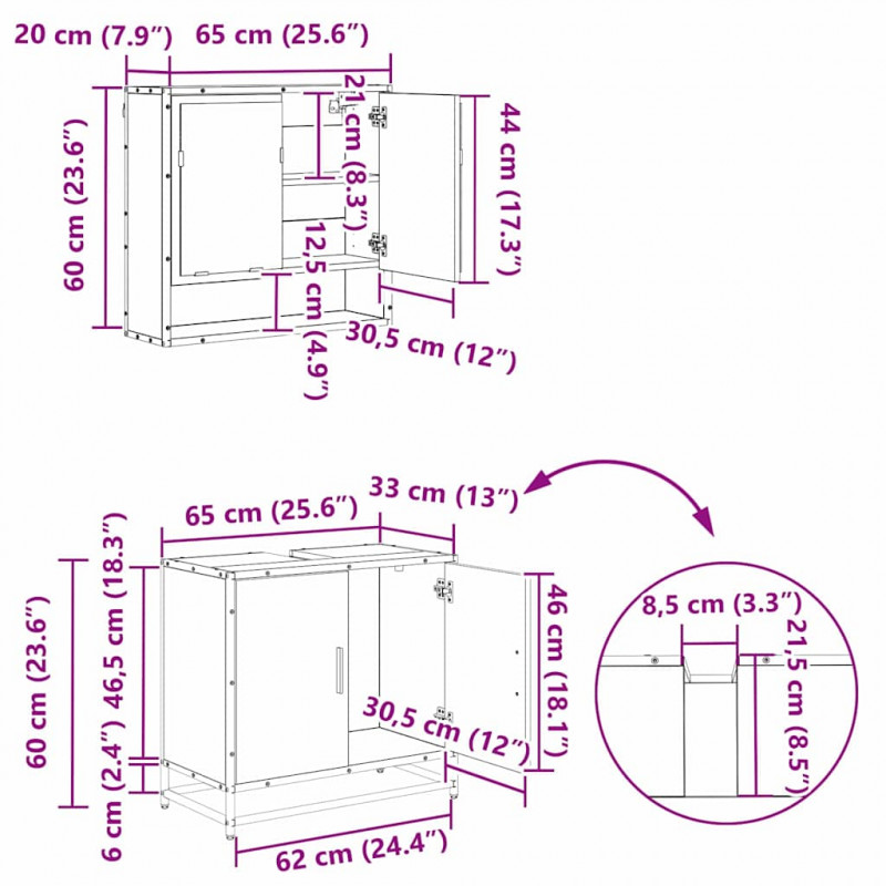 Zestaw mebli łazienkowych z szufladą z półką 4 pcs Stare drewno