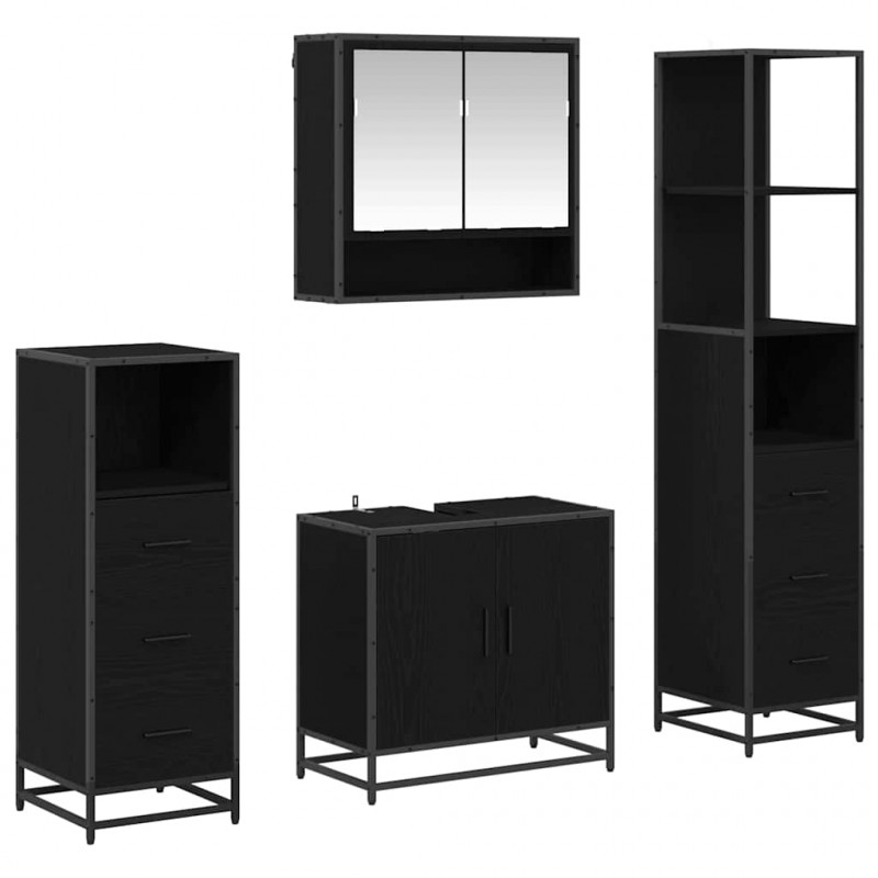 Zestaw mebli łazienkowych z szufladą z półką 4 pcs Czarny Dąb
