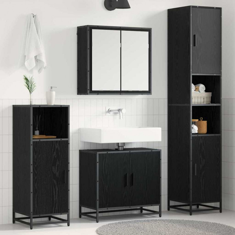 Zestaw mebli łazienkowych z półką z drzwiami 4 pcs Czarny Dąb