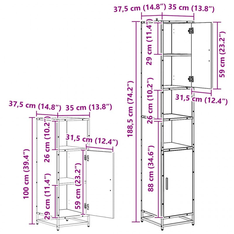 Zestaw mebli łazienkowych z półką z drzwiami 4 pcs Czarny Dąb