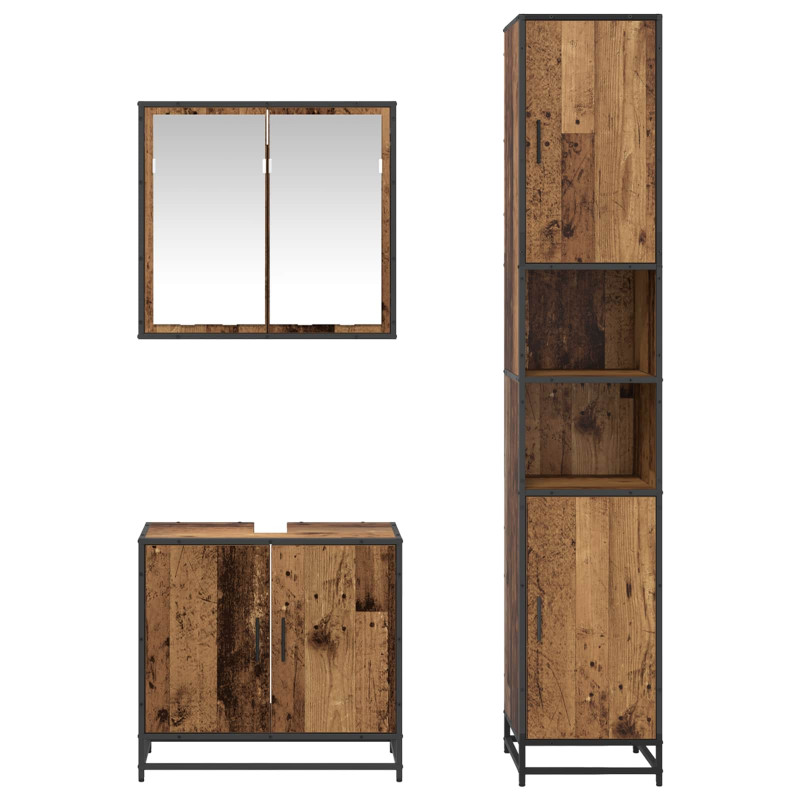 Zestaw mebli łazienkowych z półką z drzwiami 3 pcs Stare drewno