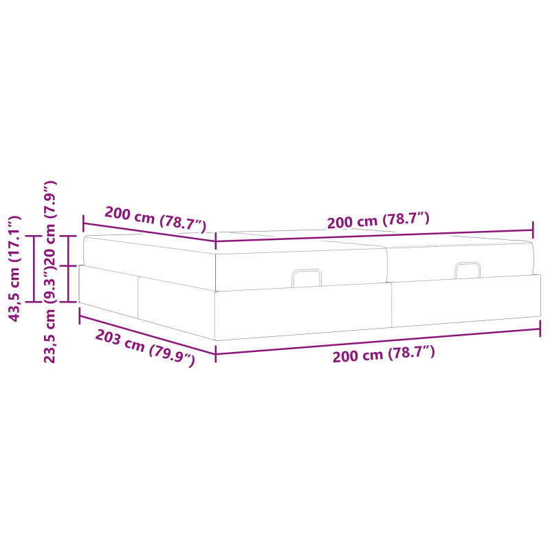 Rama łóżka z materacem z materacem 2 pcs Ciemnoszary tkanina