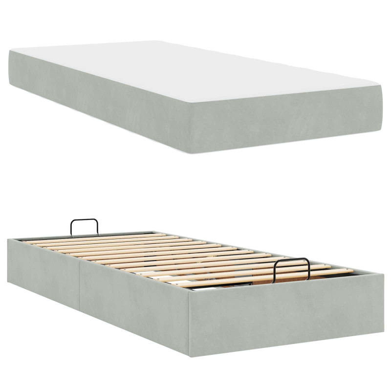 Rama łóżka z materacem z materacem 2 pcs Jasnoszary Aksamit