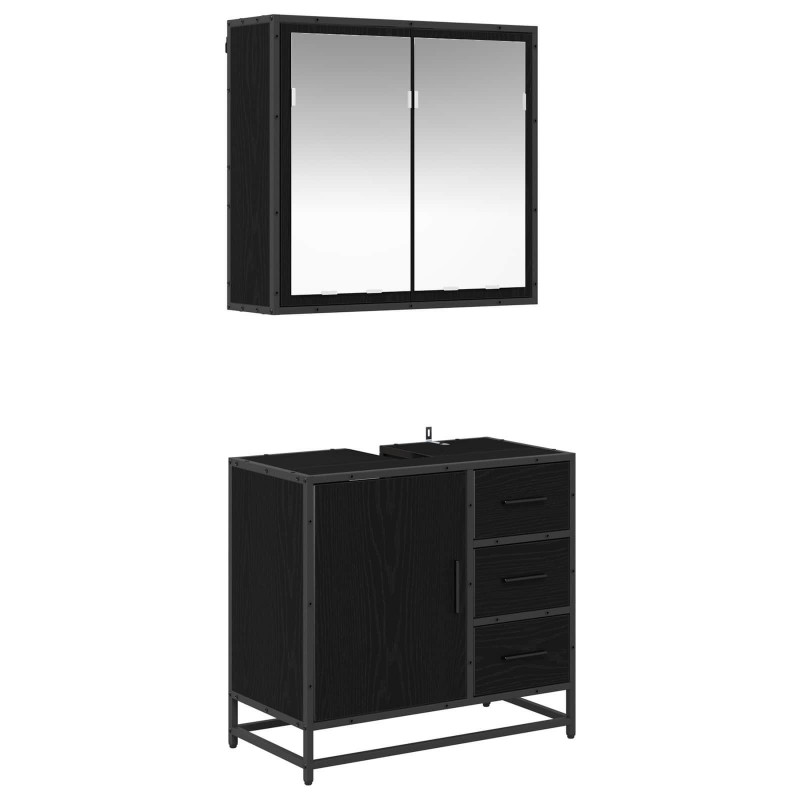 Zestaw mebli łazienkowych z szufladą Z lustrem 2 pcs Czarny dąb
