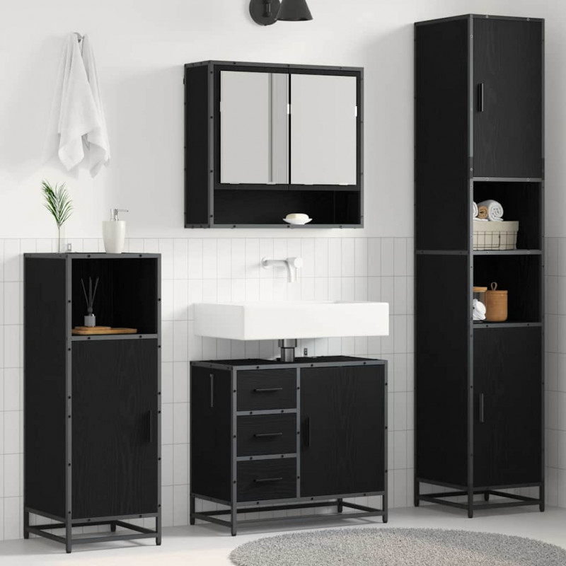 Zestaw mebli łazienkowych z półką z drzwiami 3 pcs Czarny Dąb
