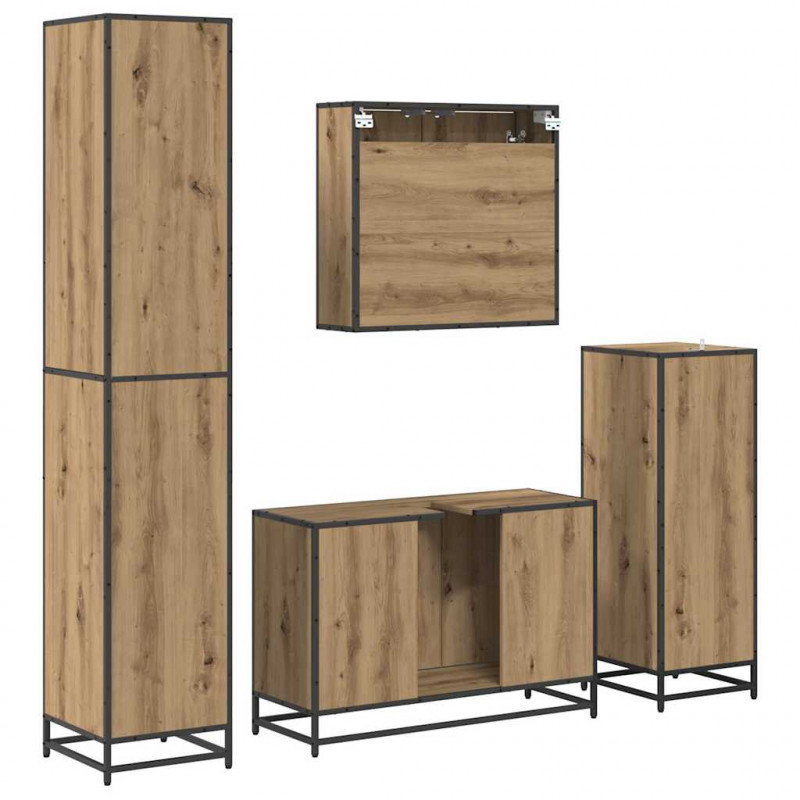 Zestaw mebli łazienkowych z półką 4 pcs Dąb rzemieślniczy