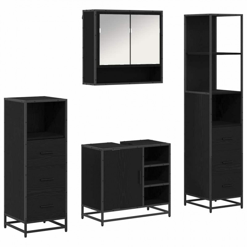 Zestaw mebli łazienkowych z szufladą z półką 4 pcs Czarny Dąb