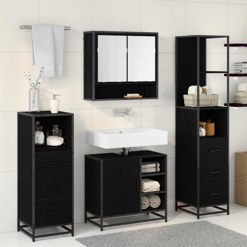 Zestaw mebli łazienkowych z szufladą z półką 4 pcs Czarny Dąb