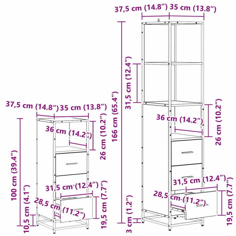 Zestaw mebli łazienkowych z szufladą z półką 4 pcs Czarny Dąb