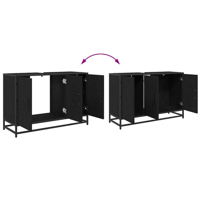 Zestaw mebli łazienkowych z półką z drzwiami 4 pcs Czarny Dąb