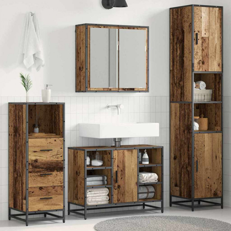 Zestaw mebli łazienkowych z półką z drzwiami 3 pcs Stare drewno