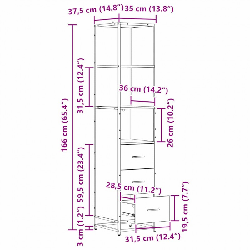 Zestaw mebli łazienkowych z szufladą z półką 3 pcs Czarny Dąb