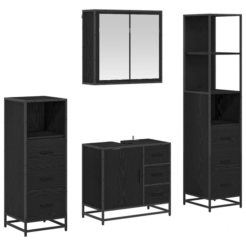 Zestaw mebli łazienkowych z szufladą z półką 4 pcs Czarny Dąb