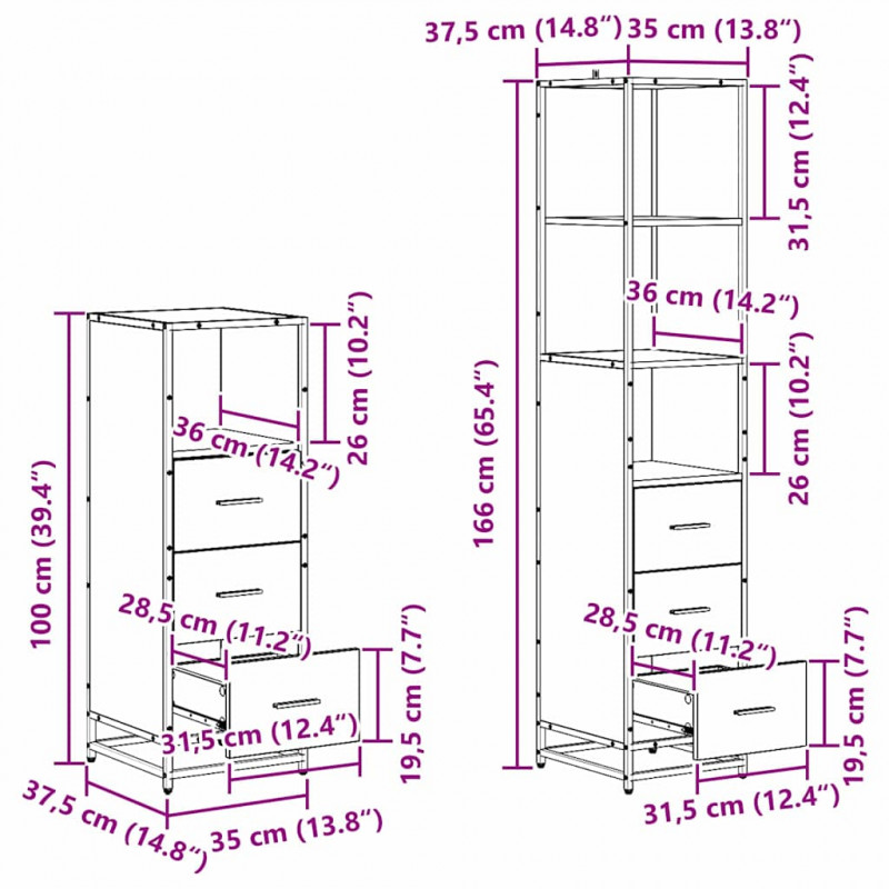 Zestaw mebli łazienkowych z szufladą z półką 4 pcs Czarny Dąb