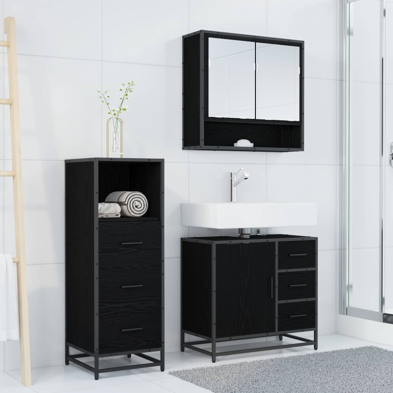 Zestaw mebli łazienkowych z szufladą z półką 3 pcs Czarny Dąb