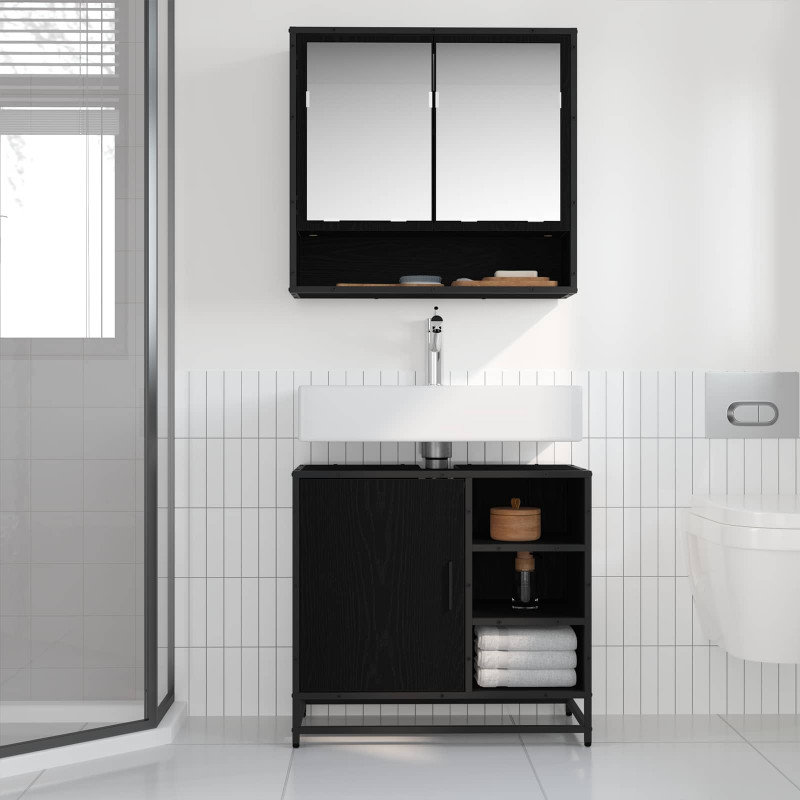Zestaw mebli łazienkowych z szufladą z półką 2 pcs Czarny Dąb