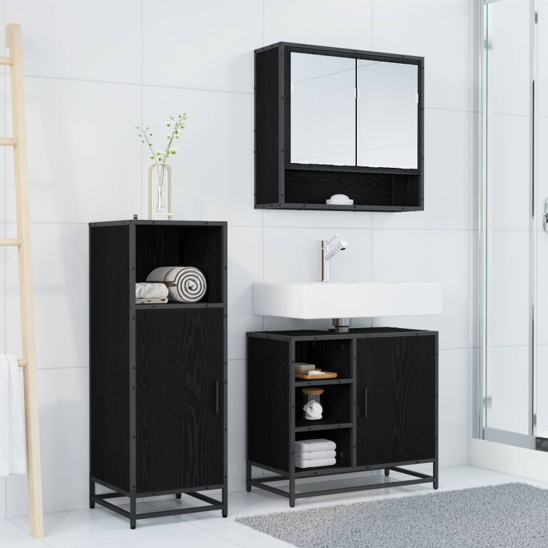 Zestaw mebli łazienkowych z półką z drzwiami 3 pcs Czarny Dąb