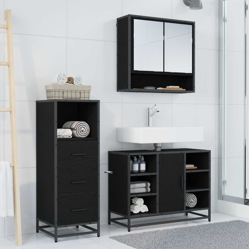 Zestaw mebli łazienkowych z szufladą z półką 3 pcs Czarny Dąb