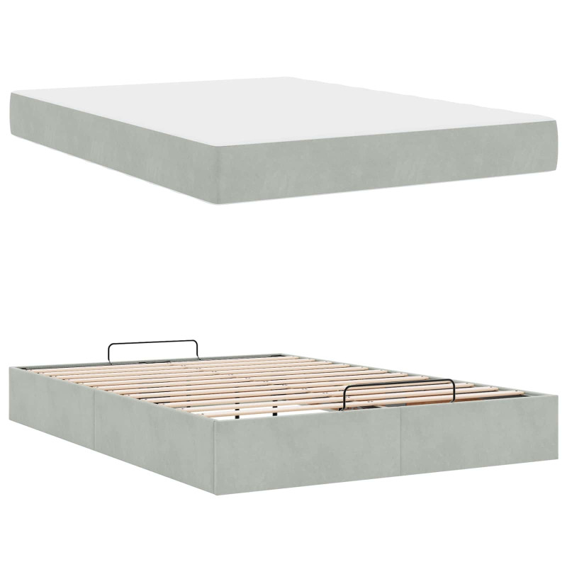Rama łóżka z materacem z materacem 2 pcs Jasnoszary Aksamit