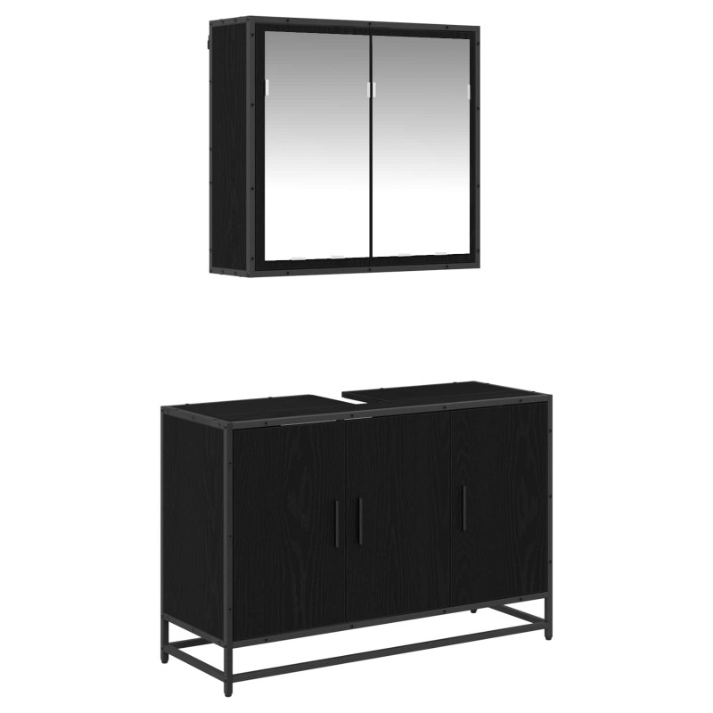 Zestaw mebli łazienkowych z półką z drzwiami 2 pcs Czarny Dąb