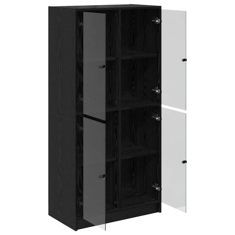 Highboard Czarny Dąb 68 x 37 x 142 cm Materiał drewnopochodny