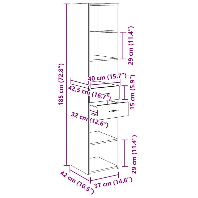 Highboard z szufladą Stare drewno 40 x 42,5 x 185 cm