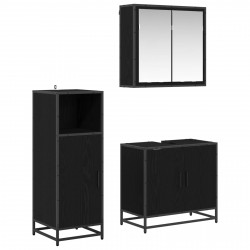 Zestaw mebli łazienkowych z półką z drzwiami 3 pcs Czarny Dąb