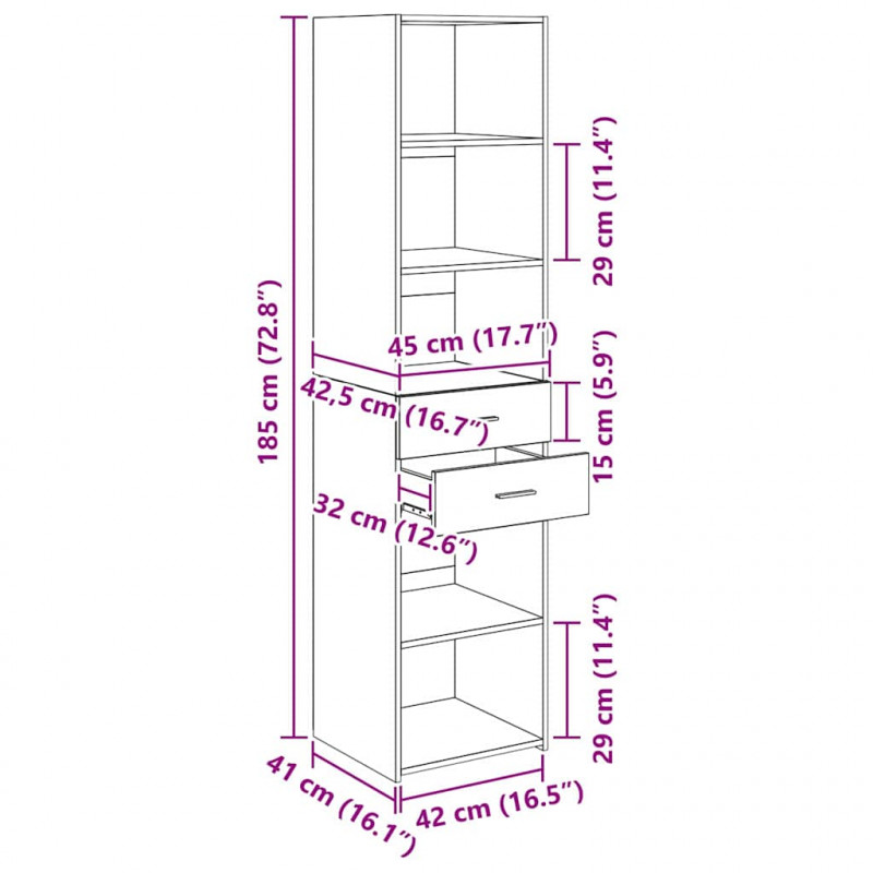 Highboard z szufladą Dąb rzemieślniczy 45 x 42,5 x 185 cm