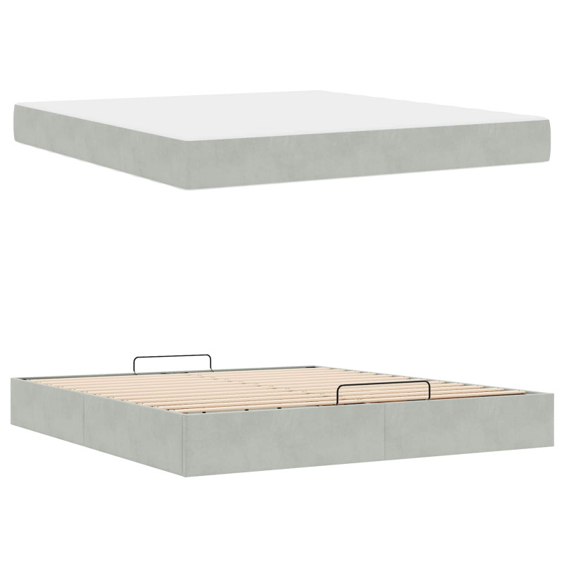 Rama łóżka z materacem z materacem 2 pcs Jasnoszary Aksamit