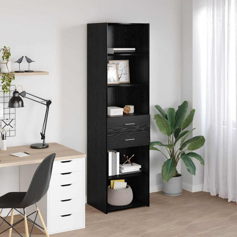 Highboard Czarny Dąb 50 x 42,5 x 185 cm Materiał drewnopochodny