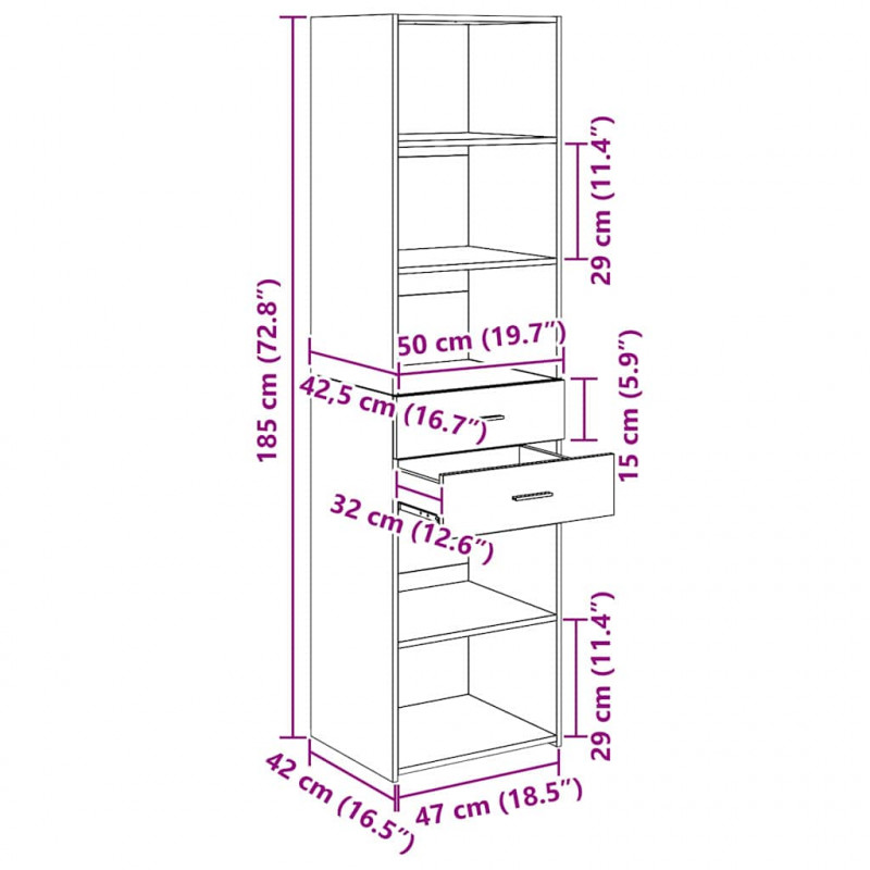 Highboard Czarny Dąb 50 x 42,5 x 185 cm Materiał drewnopochodny