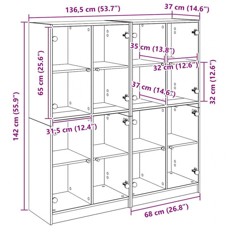 Highboard 2 pcs Stare drewno 68 x 37 x 142 cm