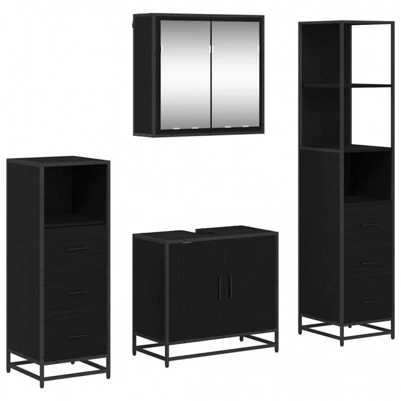 Zestaw mebli łazienkowych z szufladą z półką 4 pcs Czarny Dąb