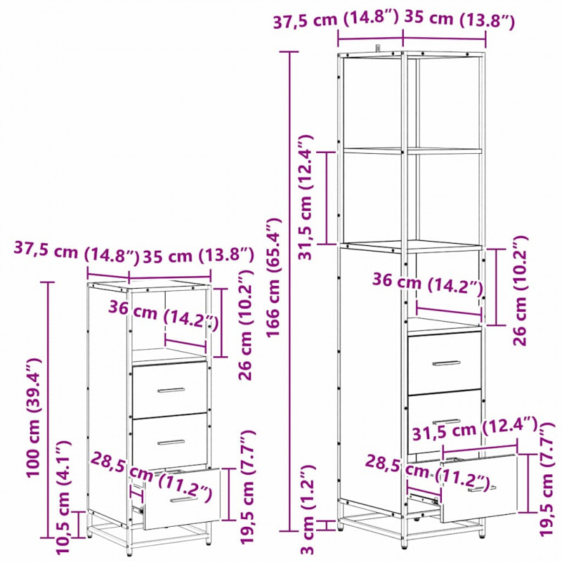 Zestaw mebli łazienkowych z szufladą z półką 4 pcs Czarny Dąb