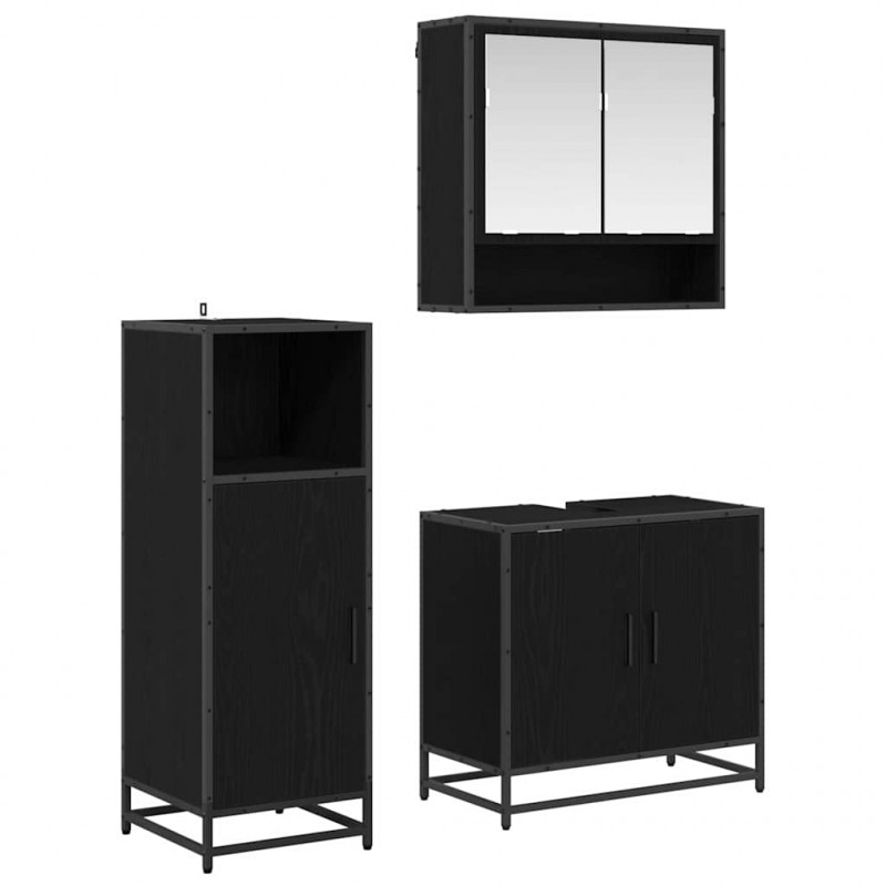 Zestaw mebli łazienkowych z półką z drzwiami 3 pcs Czarny Dąb
