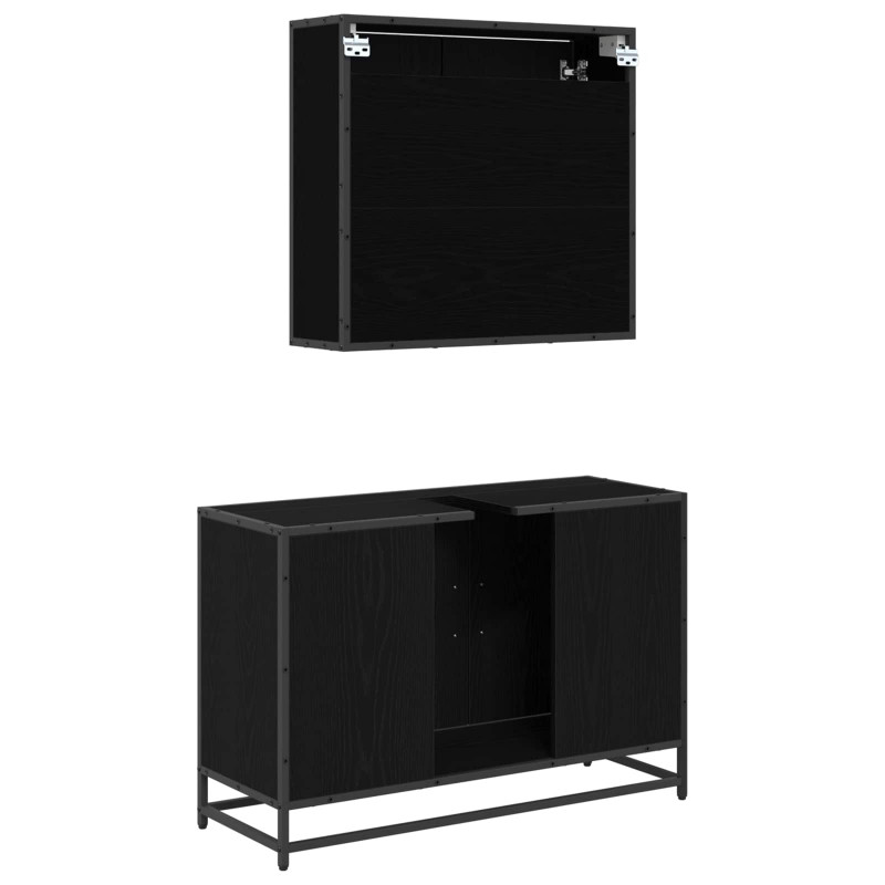 Zestaw mebli łazienkowych z półką z drzwiami 2 pcs Czarny Dąb