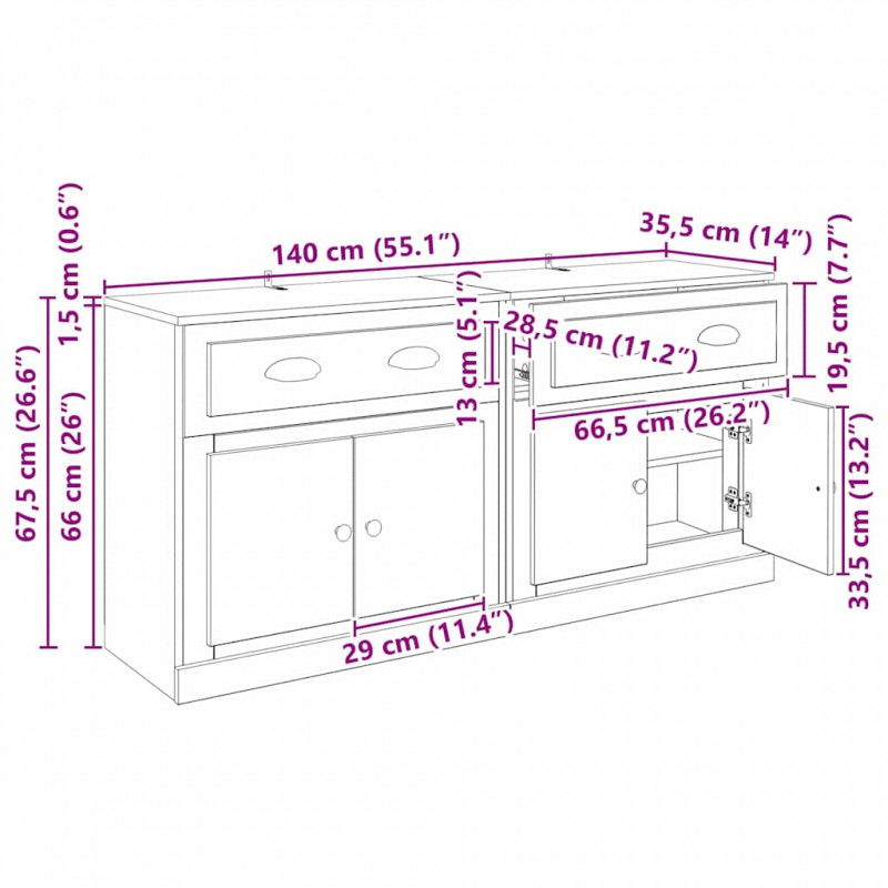 Komody z szufladą 2 pcs Dąb rzemieślniczy 70 x 35,5 x 67,5 cm