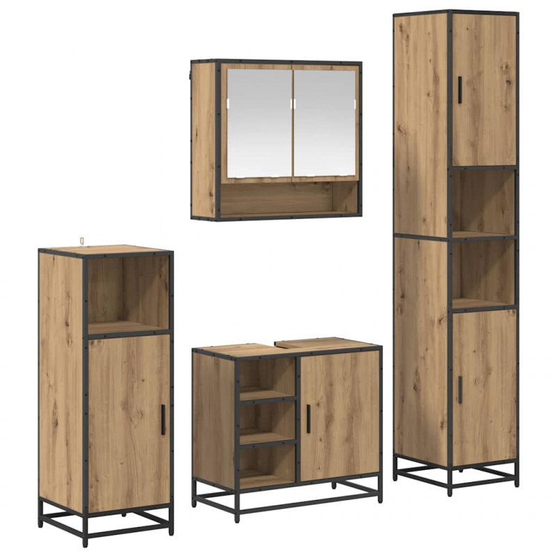 Zestaw mebli łazienkowych z półką 4 pcs Dąb rzemieślniczy