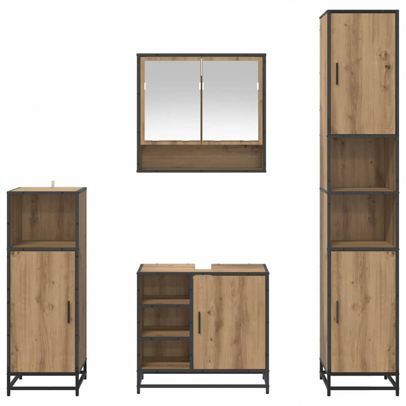 Zestaw mebli łazienkowych z półką 4 pcs Dąb rzemieślniczy